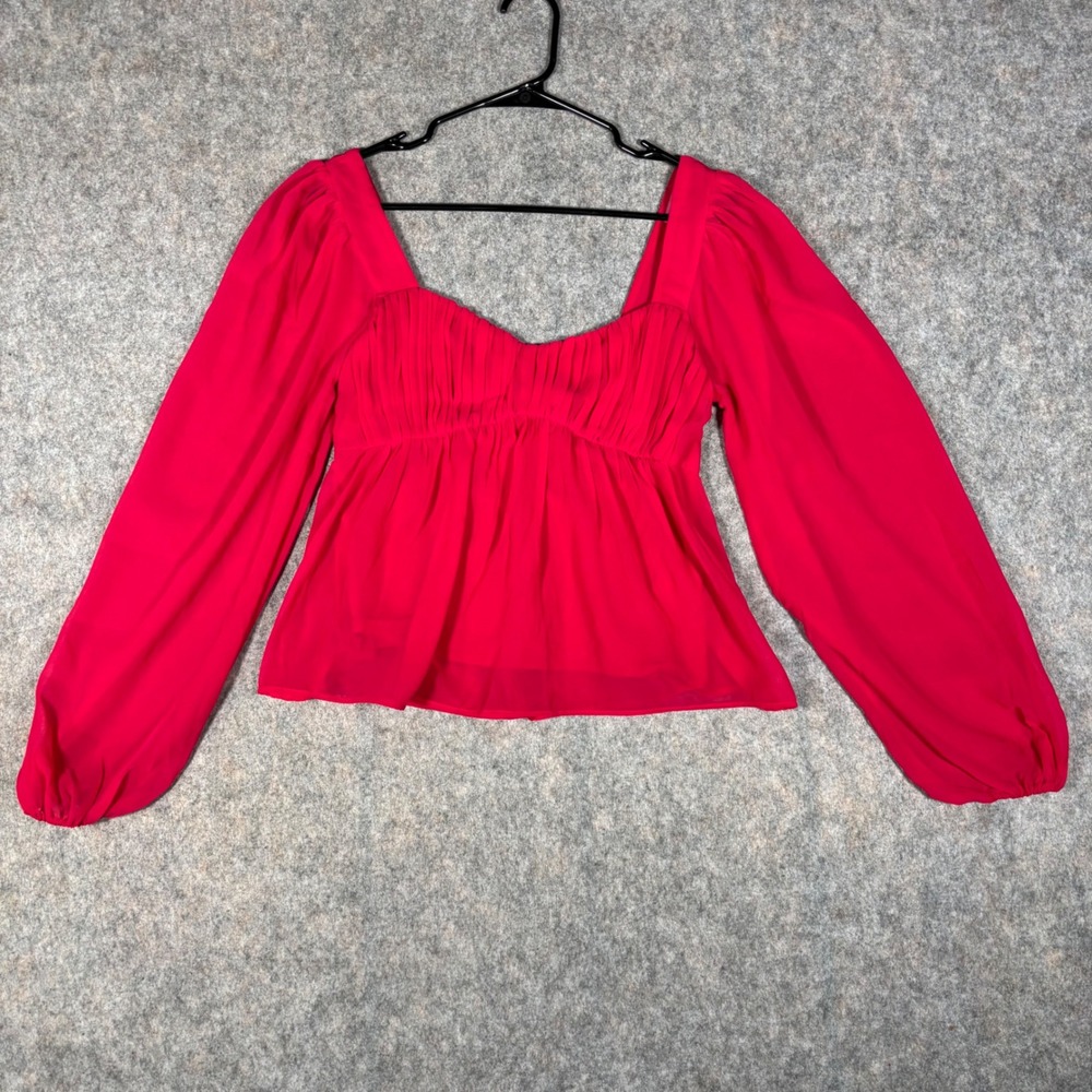 Fashion Nova Blouse Womens S Pink Smocked Back‎ Balloon Sleeve Coquet milkmaid